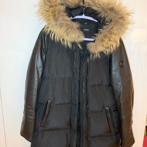 RUDSAK Black XS Women’s Mid-Length Quilted Down Winter Coat Real Fur